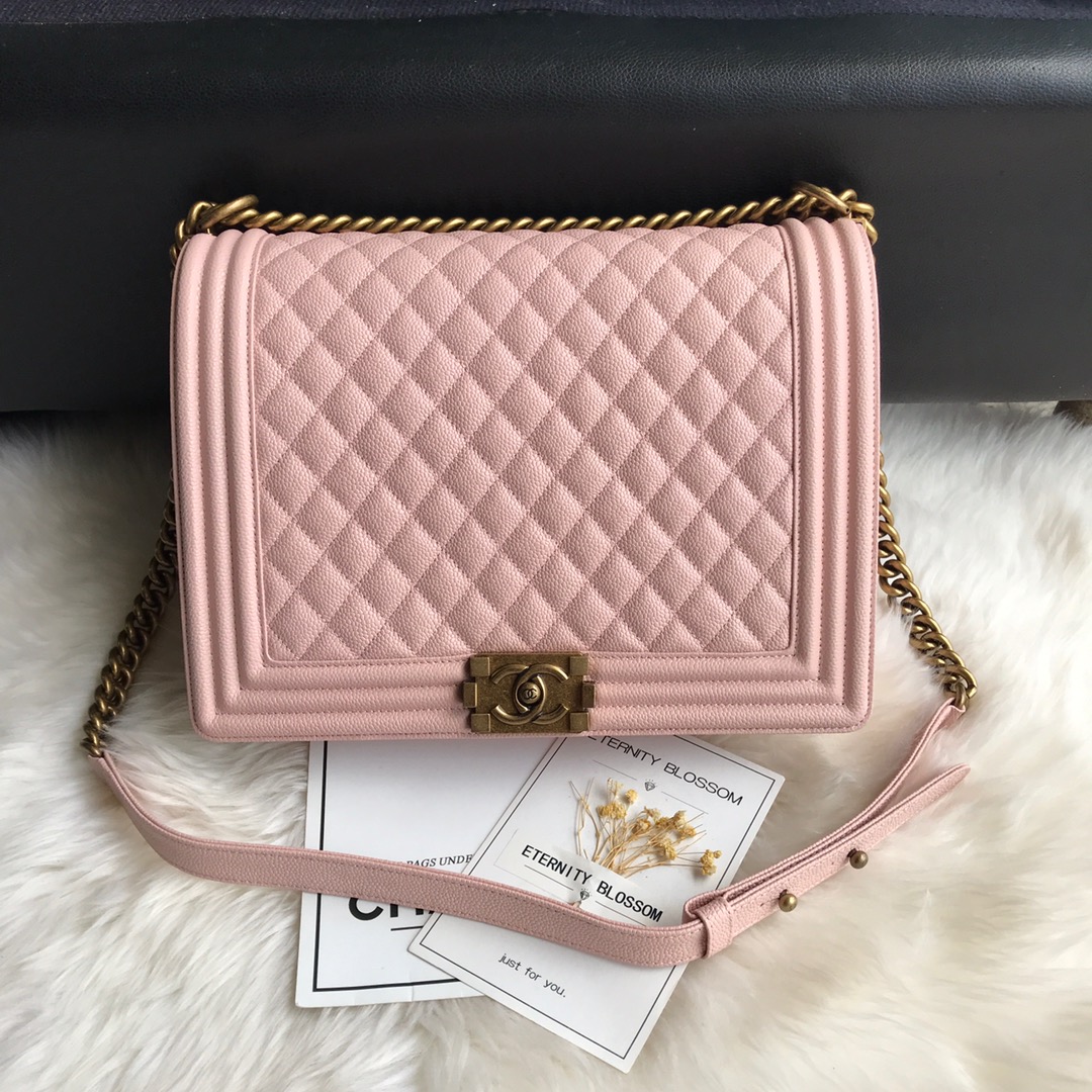 Caviar Large Boy Handbag Flap Bag A92193 Pink/Gold